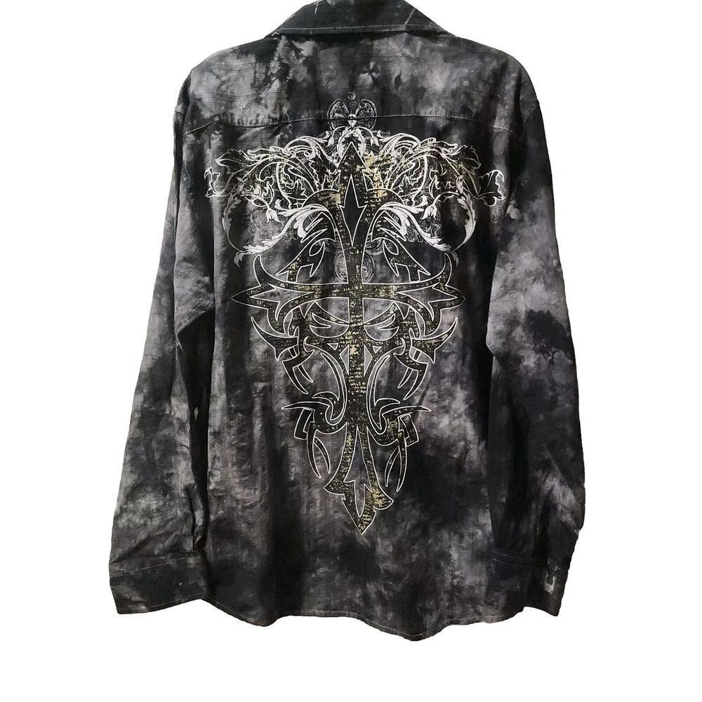 Eighty Eight Shirt Adult L Gray Tie Dye Button Up Large Graphic Print On Back - Picture 2 of 5